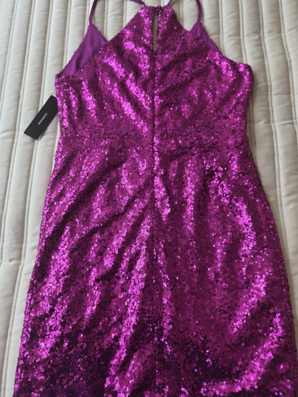 Lulu's Hot Pink Sequin Halter-Style Formal Dress